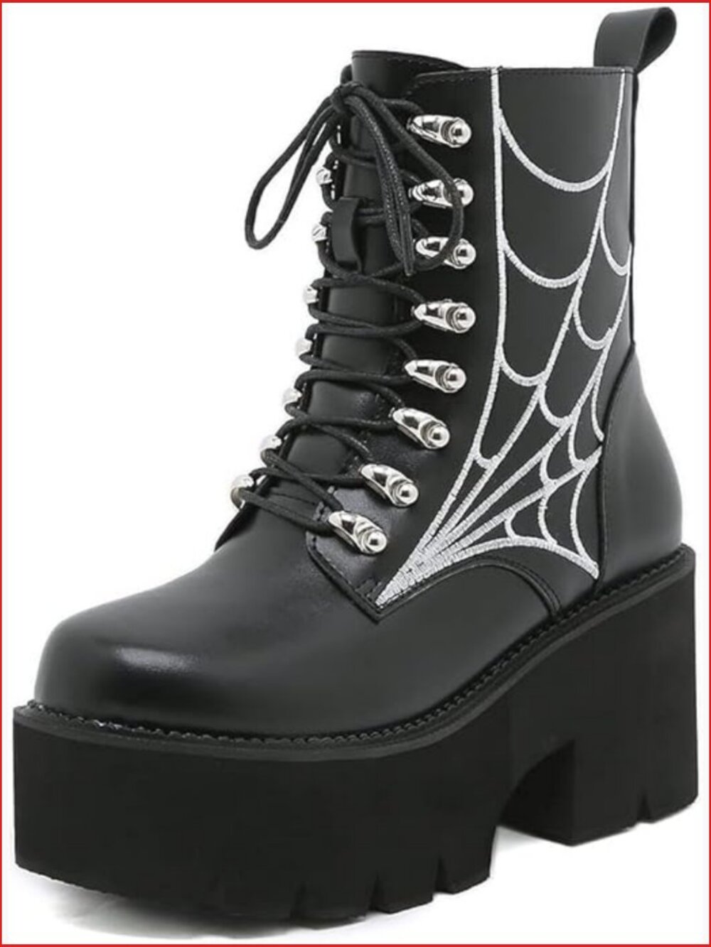 Women's Chain Platform Boots Lace Up & Zipper Chunky Heel Combat Ankle Booties